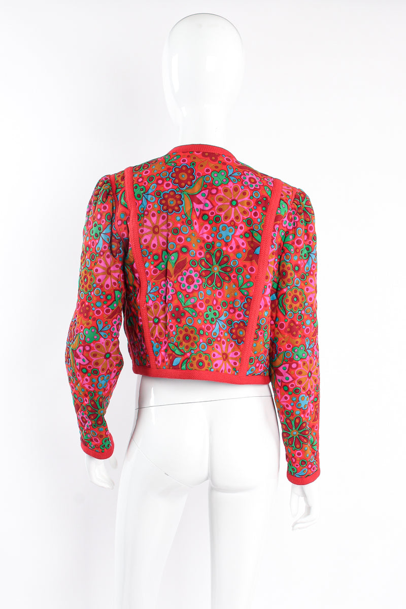 Vintage Yves Saint Laurent A/W1990 Runway Floral Quilt Crop Jacket on mannequin back at Recess LA