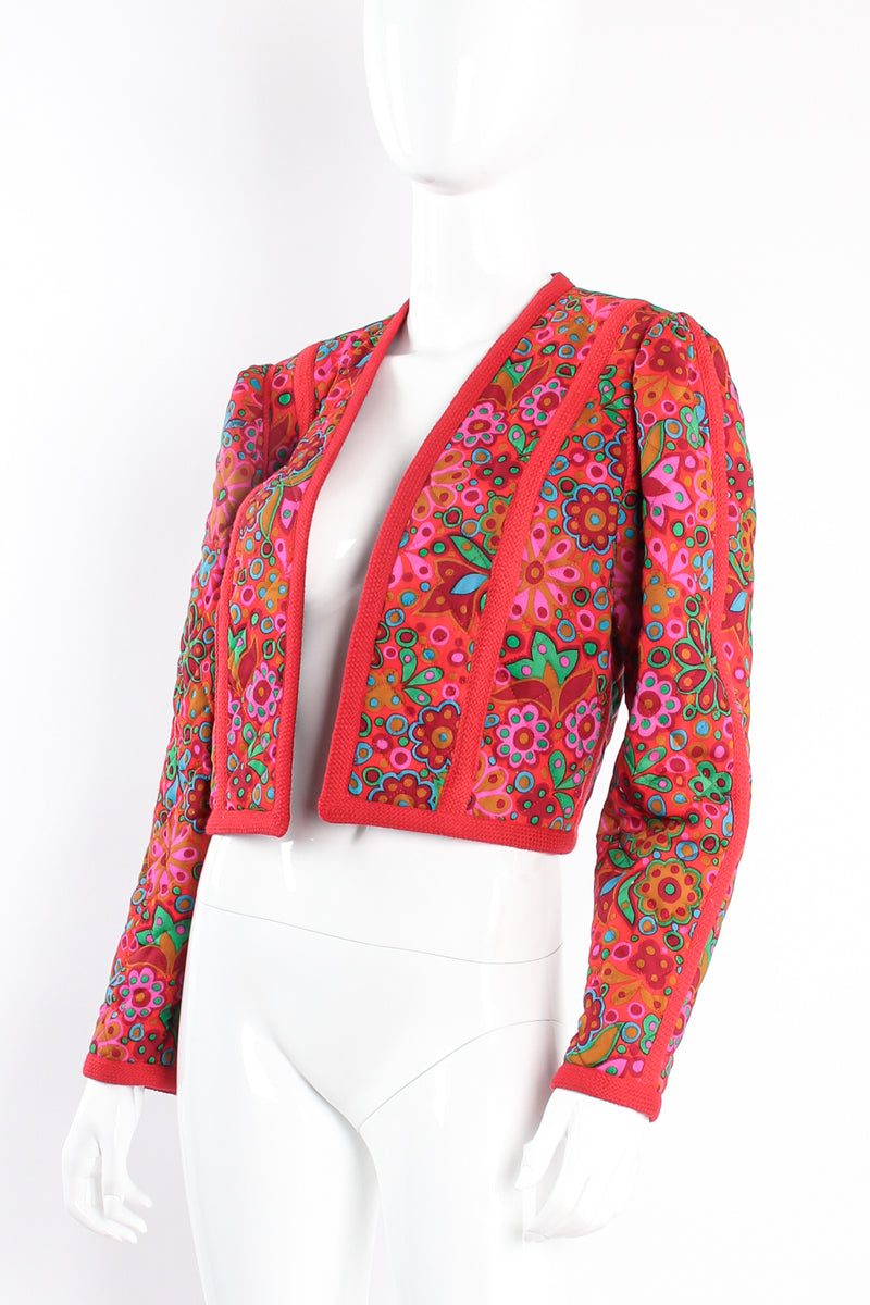 Vintage Yves Saint Laurent A/W1990 Runway Floral Quilt Crop Jacket on mannequin crop at Recess LA