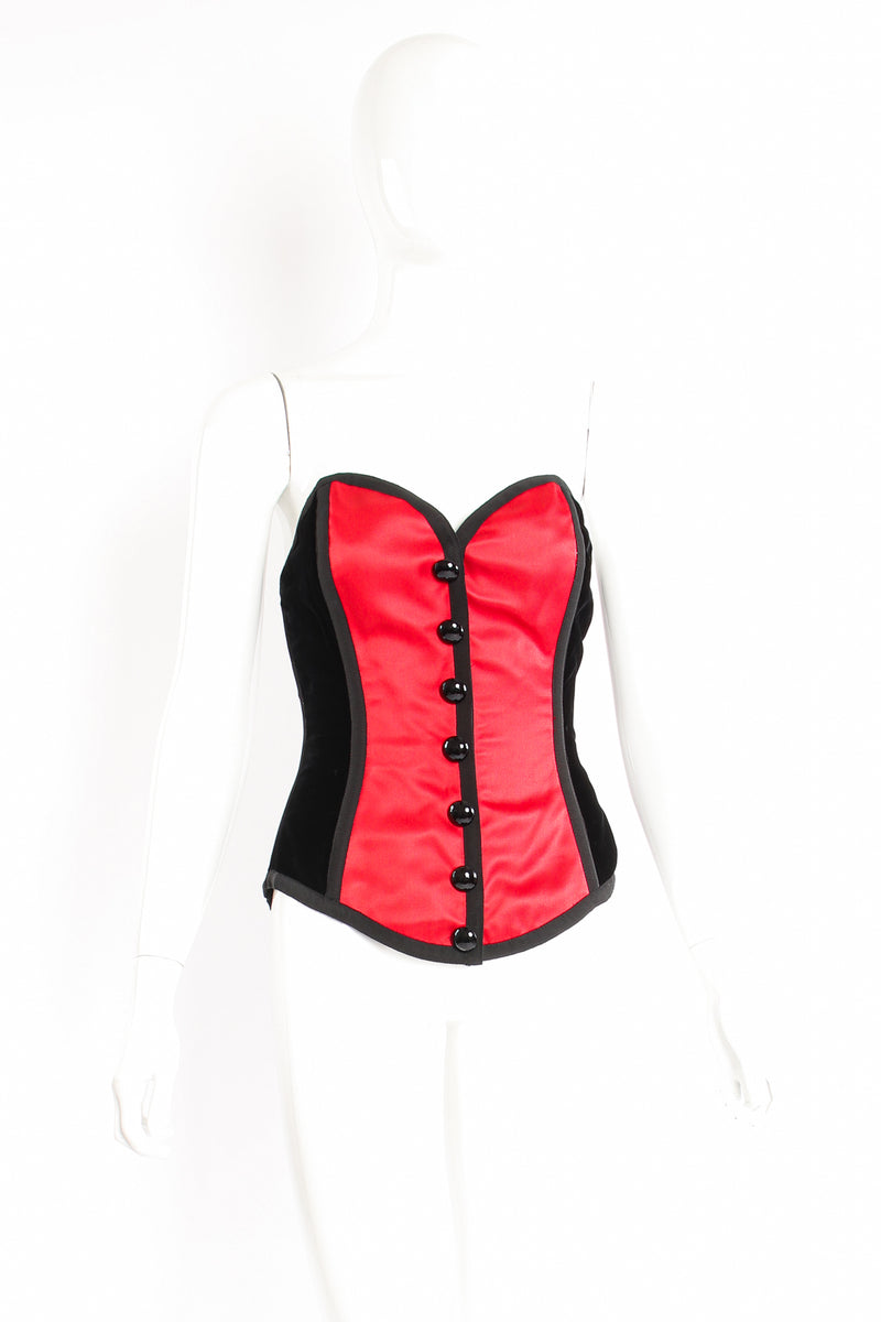 Vintage YSL Yves Saint Laurent Velvet Satin Corset on Mannequin front at Recess Los Angeles