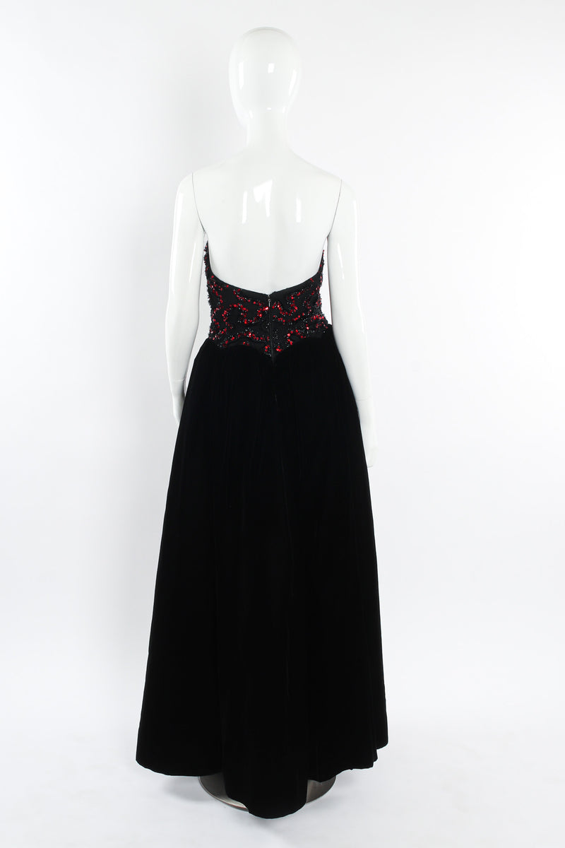 Vintage Yves Saint Laurent Sweetheart Sequin Lace Velvet Gown mannequin back @ Recess LA