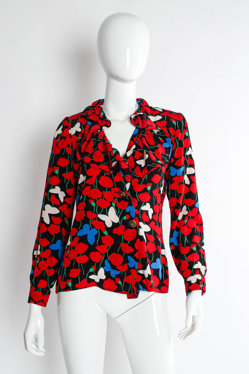 Vintage Yves Saint Laurent Poppy & Butterflies Wrap Blouse  mannequin front @ Recess LA