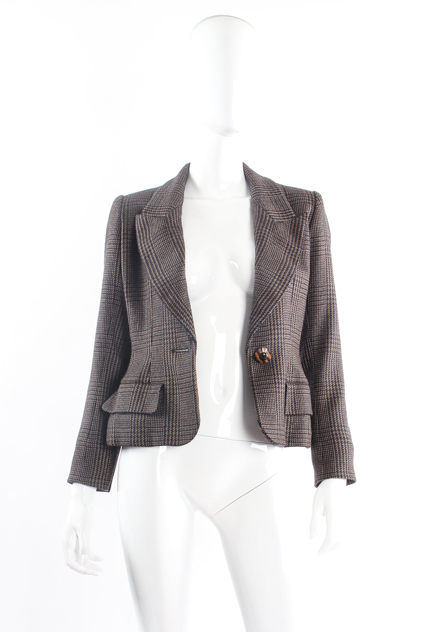 Vintage Yves Saint Laurent YSL Shrunken Tweed Jacket on Mannequin open at Recess Los Angeles