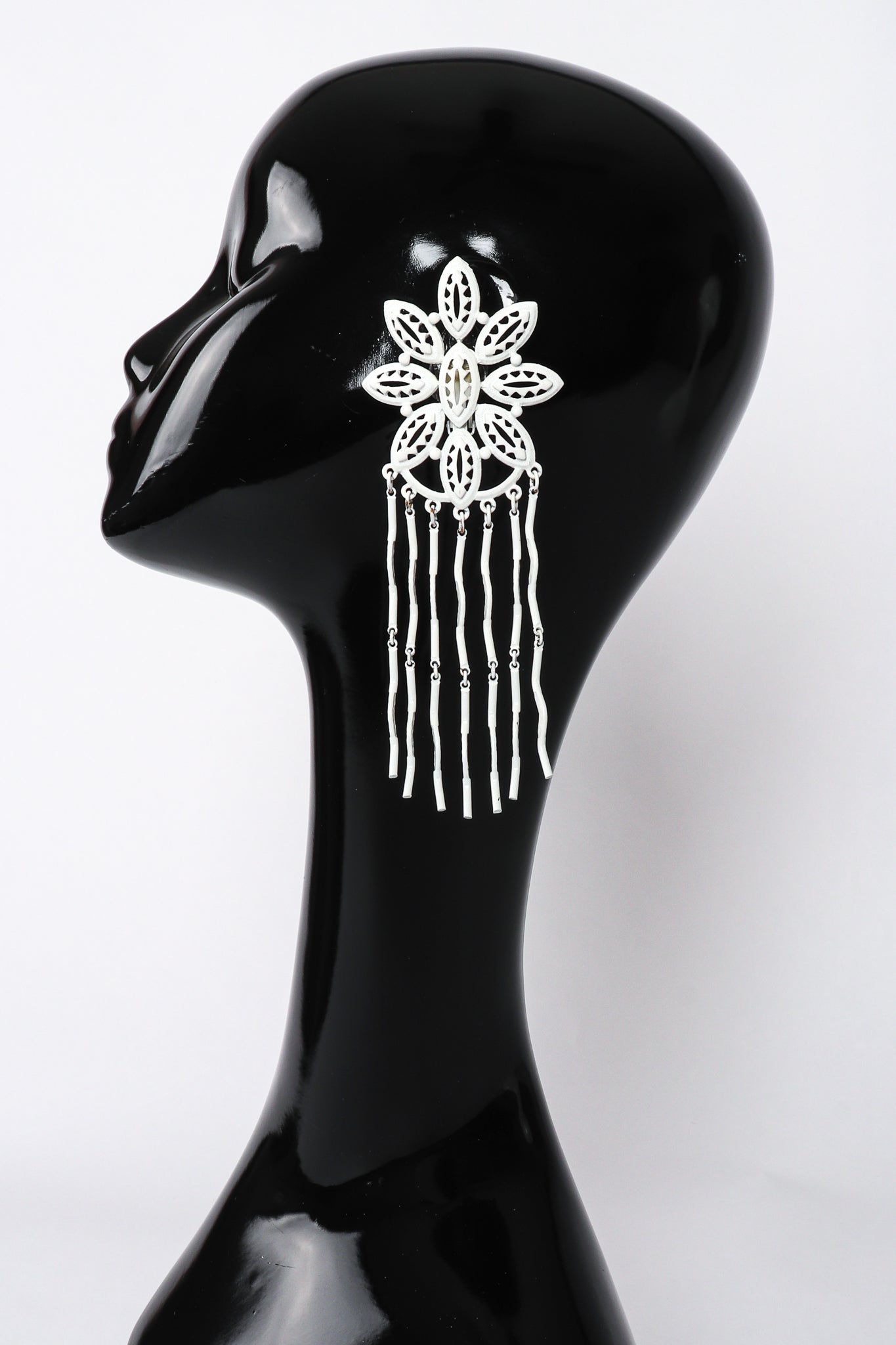 Vintage Yohai White Flower Fringe Earring on Mannequin at Recess Los Angeles