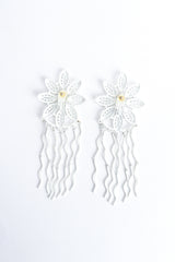 Vintage Yohai White Flower Fringe Earring backside at Recess Los Angeles