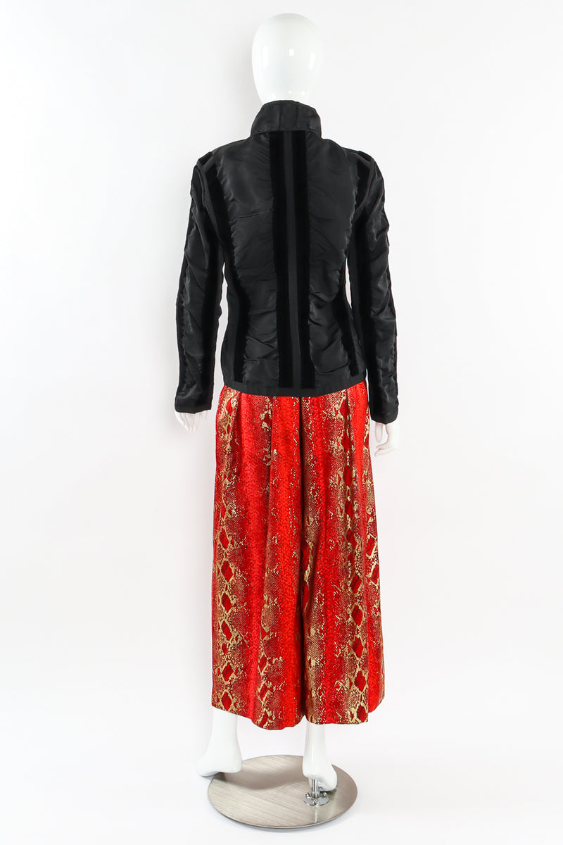 Vintage Yves Saint Laurent Metallic Snake Print Silk Pant mannequin fully dressed back @ Recess LA