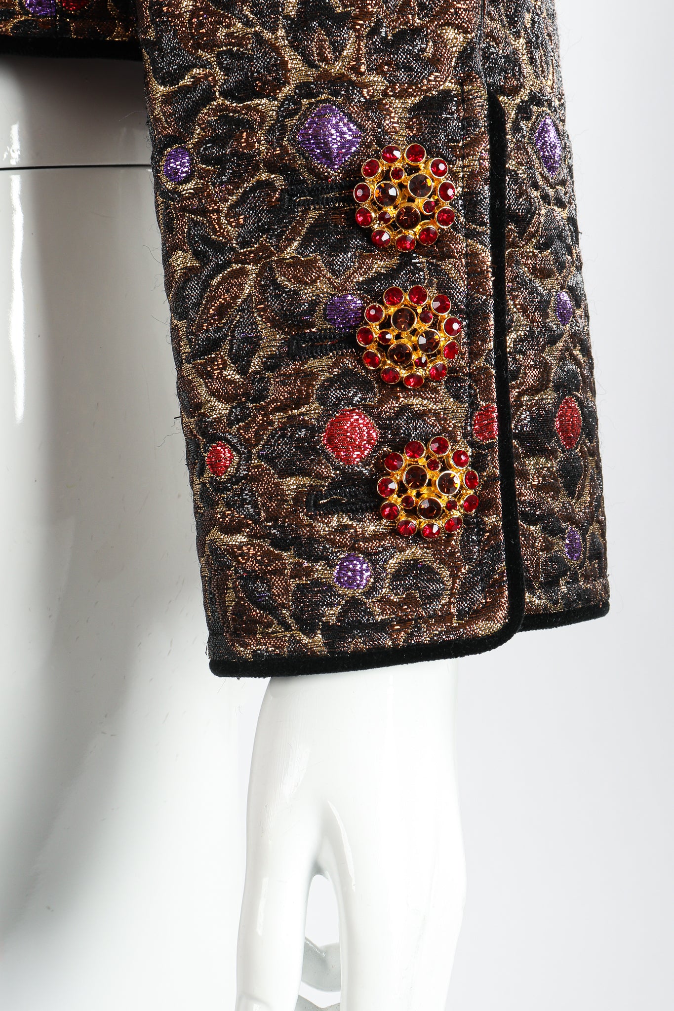 Vintage Yves Saint Laurent YSL Brocade Crop Jacket sleeve button detail at Recess Los Angeles