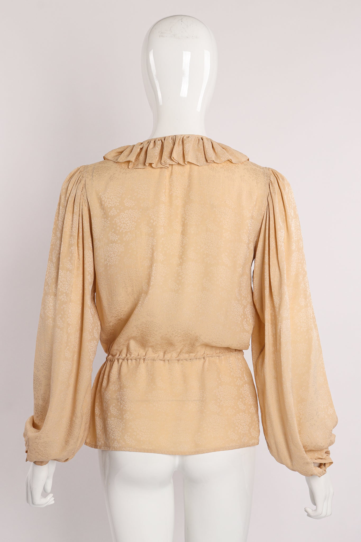 Vintage Yves Saint Laurent YSL Silk Peasant Blouse on Mannequin back at Recess Los Angeles