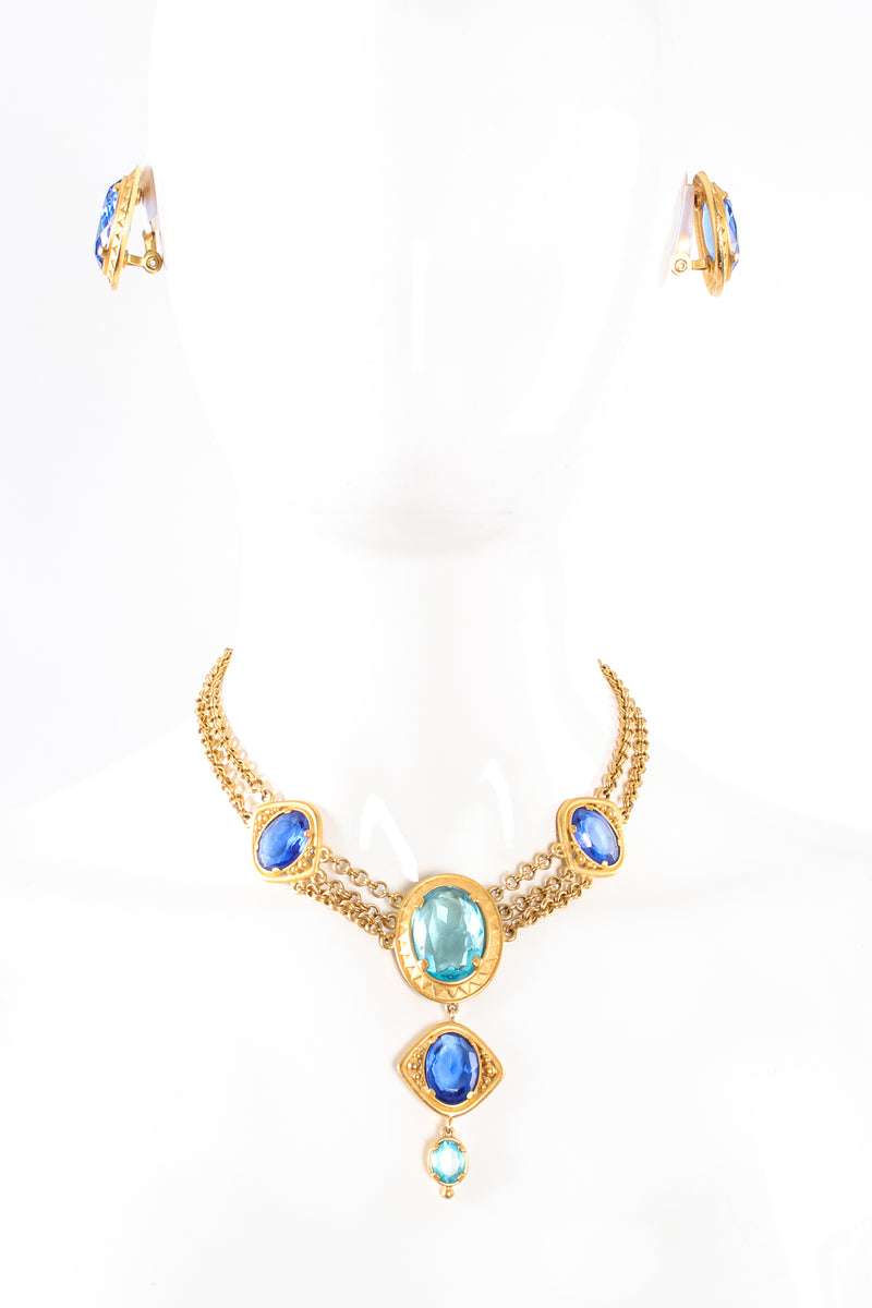 Vintage YSL Yves Saint Laurent Crystal Gemstone Necklace & Earring Set on mannequin @ Recess