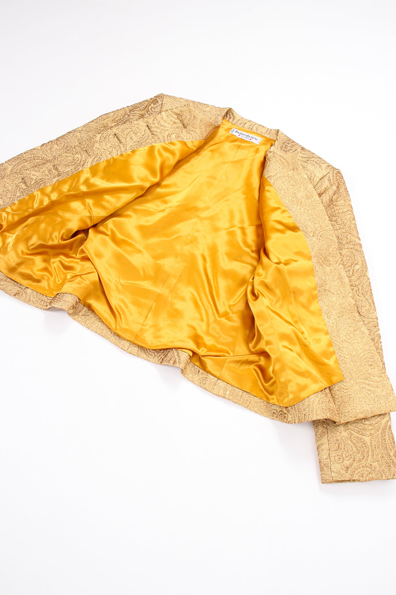 Vintage Yves Saint Laurent YSL Golden Brocade Jacket lining at Recess Los Angeles