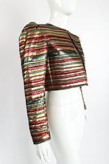 Vintage Yves Saint Laurent Silk Stripe Bolero Jacket on Mannequin Angle at Recess Los Angeles