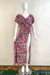 Vintage Yves Saint Laurent YSL Garden Greens Thigh Slit Dress on Mannequin Front at Recess LA