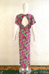 Vintage Yves Saint Laurent YSL Garden Greens Thigh Slit Dress on Mannequin back at Recess LA