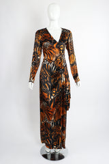 Vintage Yves Saint Laurent YSL Silk Tiger Wrap Dress on Mannequin front at Recess Los Angeles