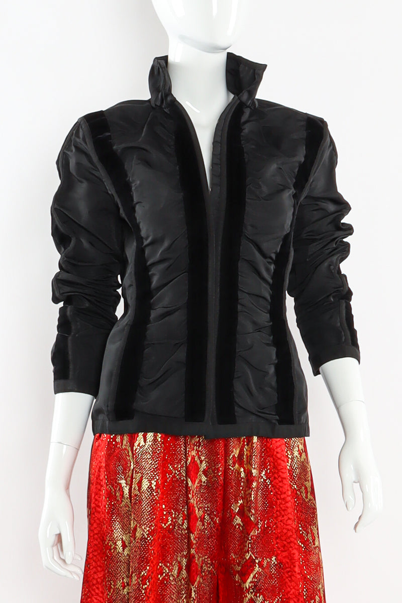 Vintage Yves Saint Laurent Velvet Stripe Ruched Top mannequin front sleeves rolled up  @ Recess LA