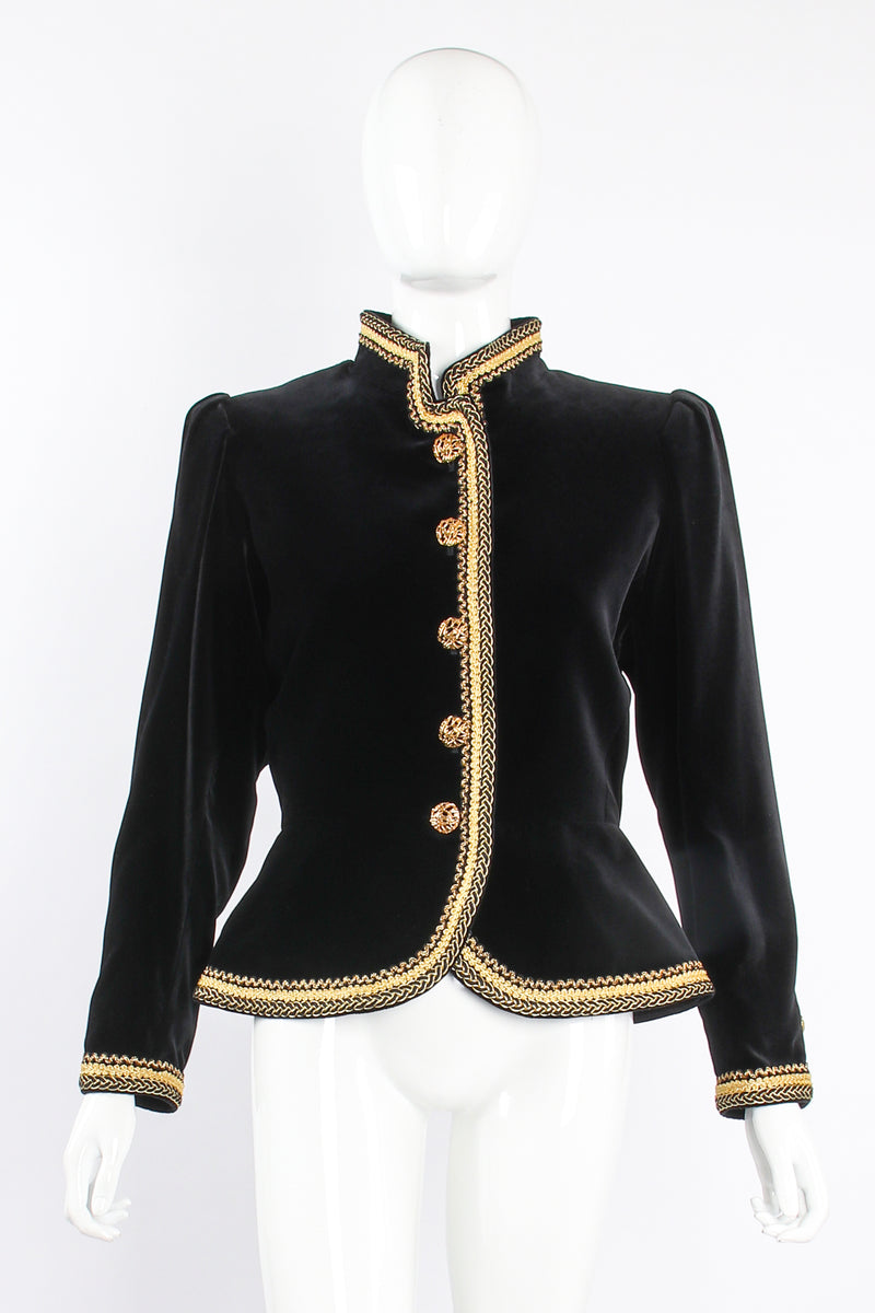 Vintage YSL Yves Saint Laurent Velvet Jacket Set Russian on mannequin front at Recess LA