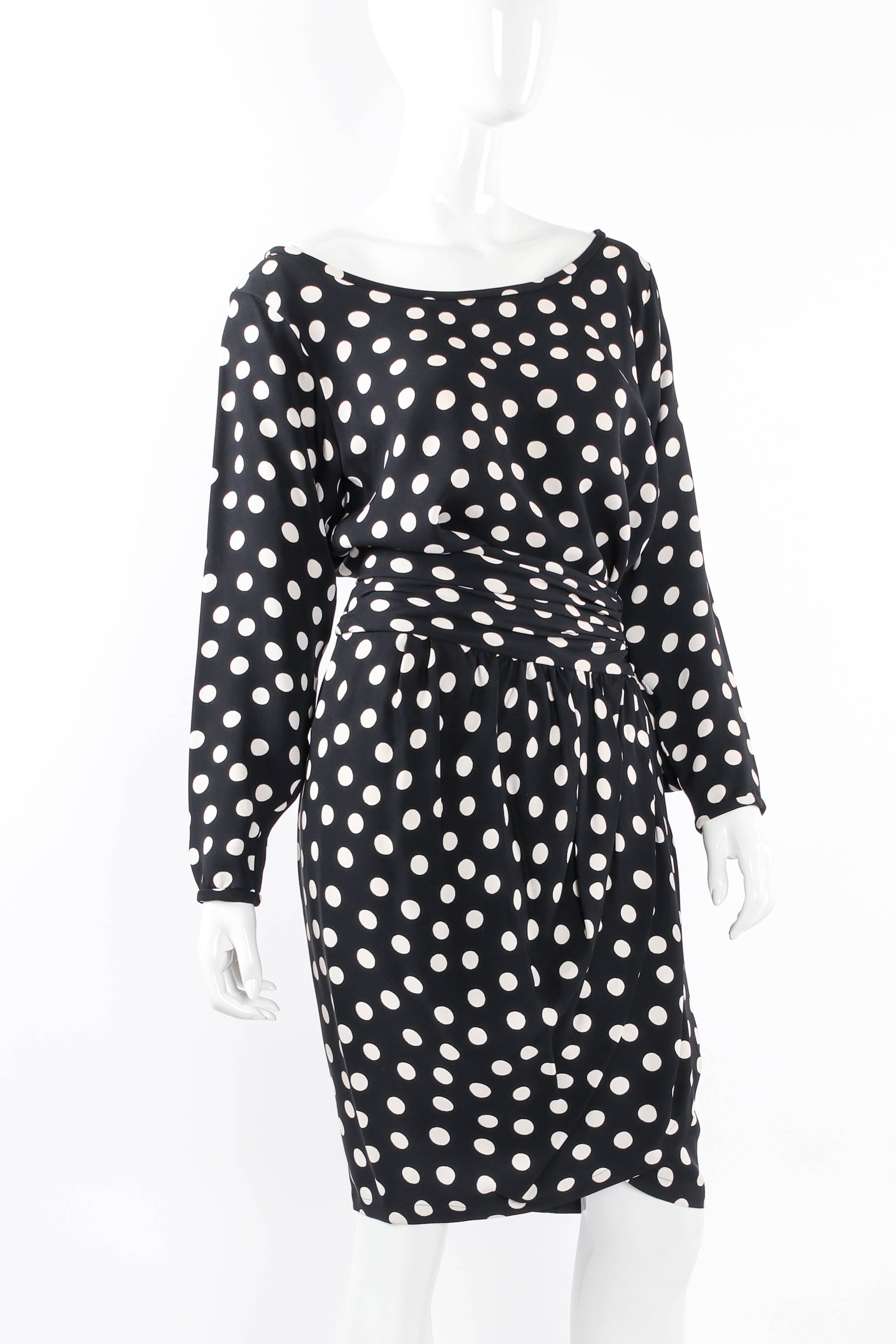 Vintage 1981 S/S YSL Polka Dot Shift Set angle close up @ Recess LA