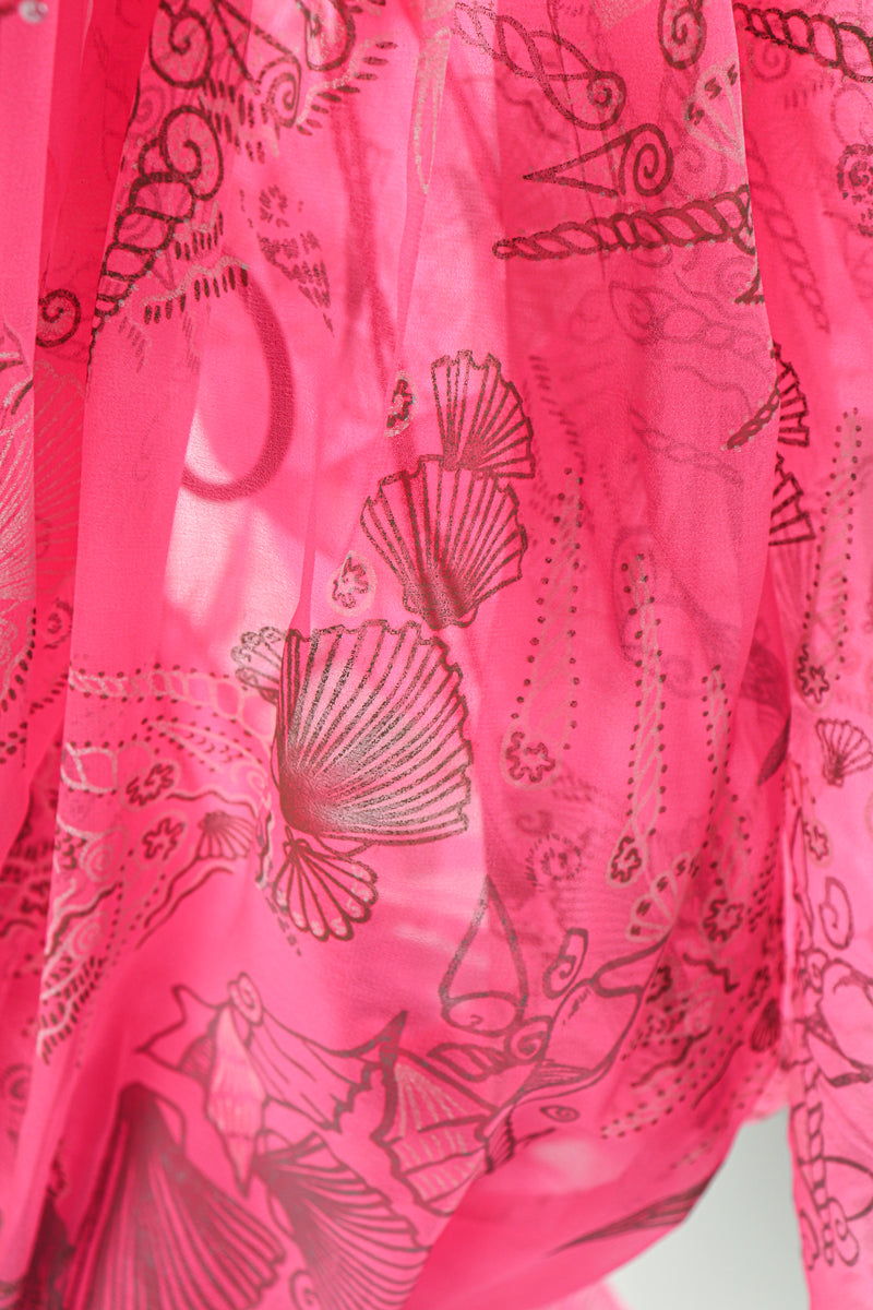 Vintage Zandra Rhodes Painted Seashell Blouson Chiffon Dress Fabric detail at Recess LA