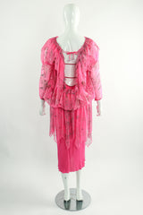 Vintage Zandra Rhodes Painted Seashell Blouson Chiffon Dress on Mannequin Back Open at Recess LA