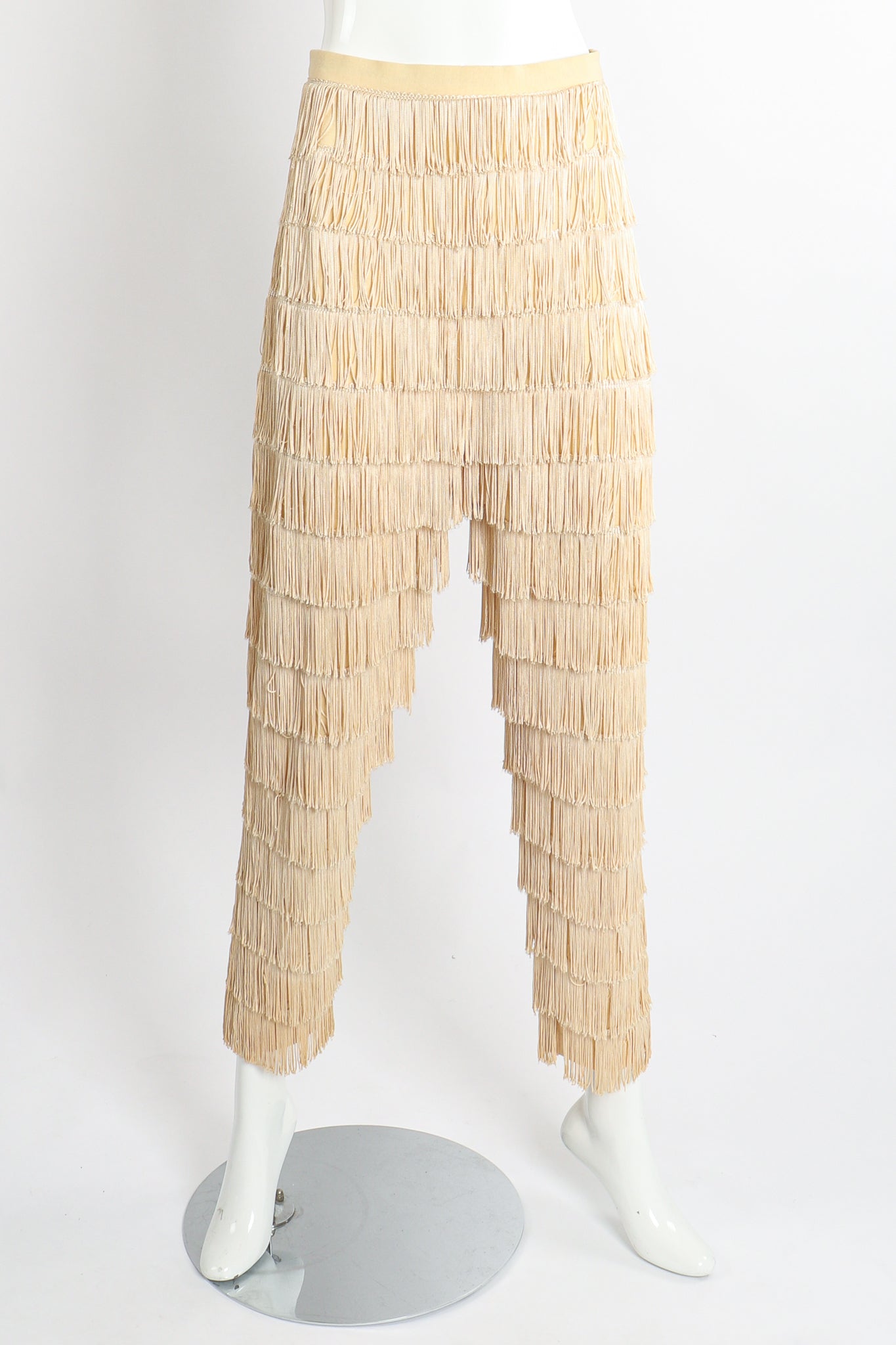 Vintage Zolot Wedding Bridal Ecru Fringed Pant Set on Mannequin front at Recess LA