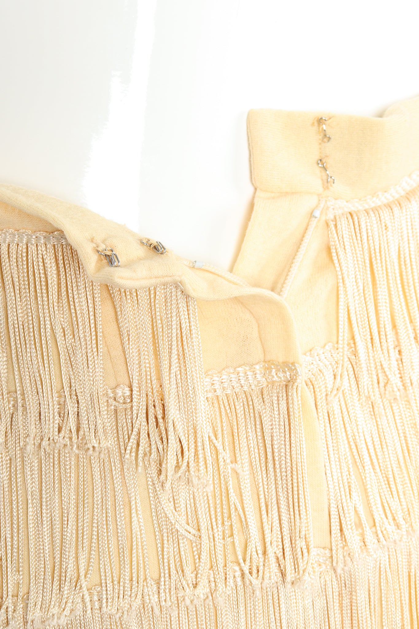 Vintage Zolot Wedding Bridal Ecru Fringed Pant Set zipper detail at Recess LA