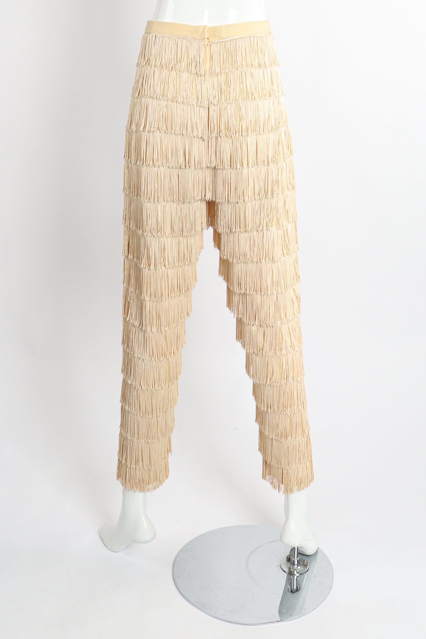 Vintage Zolot Wedding Bridal Ecru Fringed Pant Set on Mannequin back at Recess LA