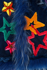 Vintage Zuki Stars Reversible Leather Fur Coat stars close up @ Recess LA