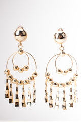 Gold Double Hoop Fringe Clip Chandelier Earrings