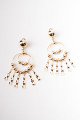 Gold Double Hoop Fringe Clip Chandelier Earrings