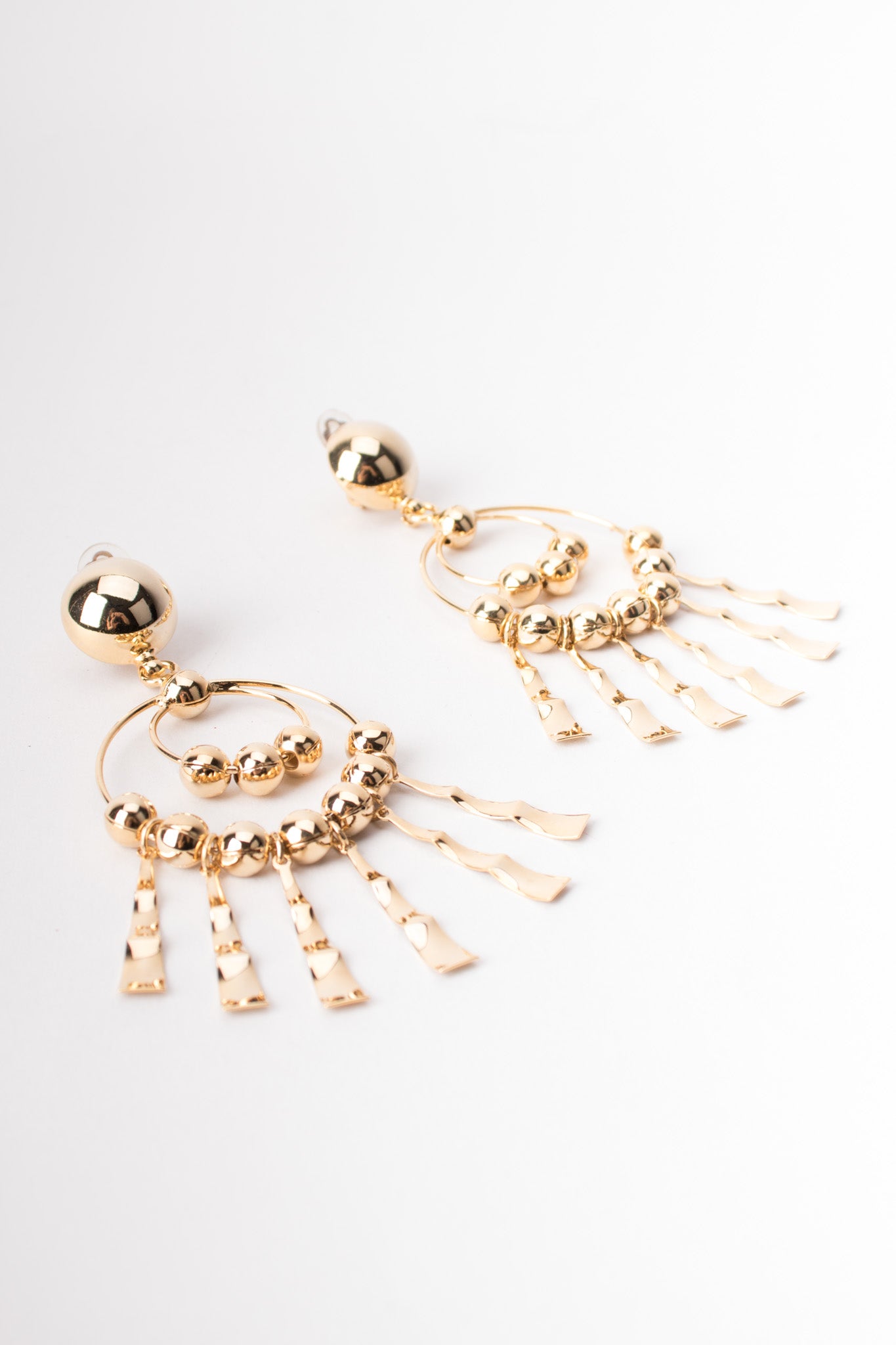 Gold Double Hoop Fringe Clip Chandelier Earrings