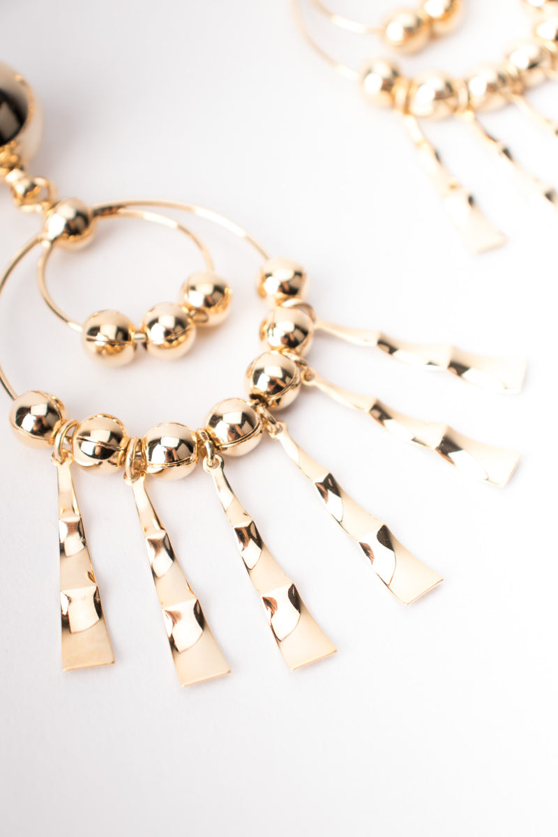 Gold Double Hoop Fringe Clip Chandelier Earrings