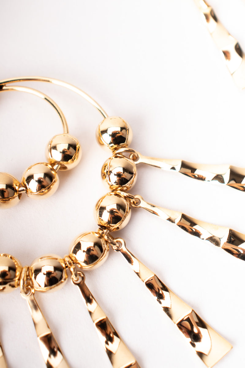 Gold Double Hoop Fringe Clip Chandelier Earrings