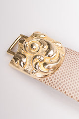 Judith Leiber Scrolled Statement Baroque Buckle Lizard Belt