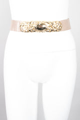 Judith Leiber Scrolled Statement Baroque Buckle Lizard Belt