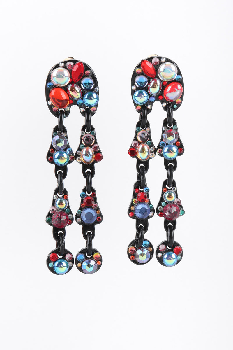 Recess Los Angeles Vintage Bill Schiffer Abstract Beaded Dangle Black Earrings Rhinestone Multicolored