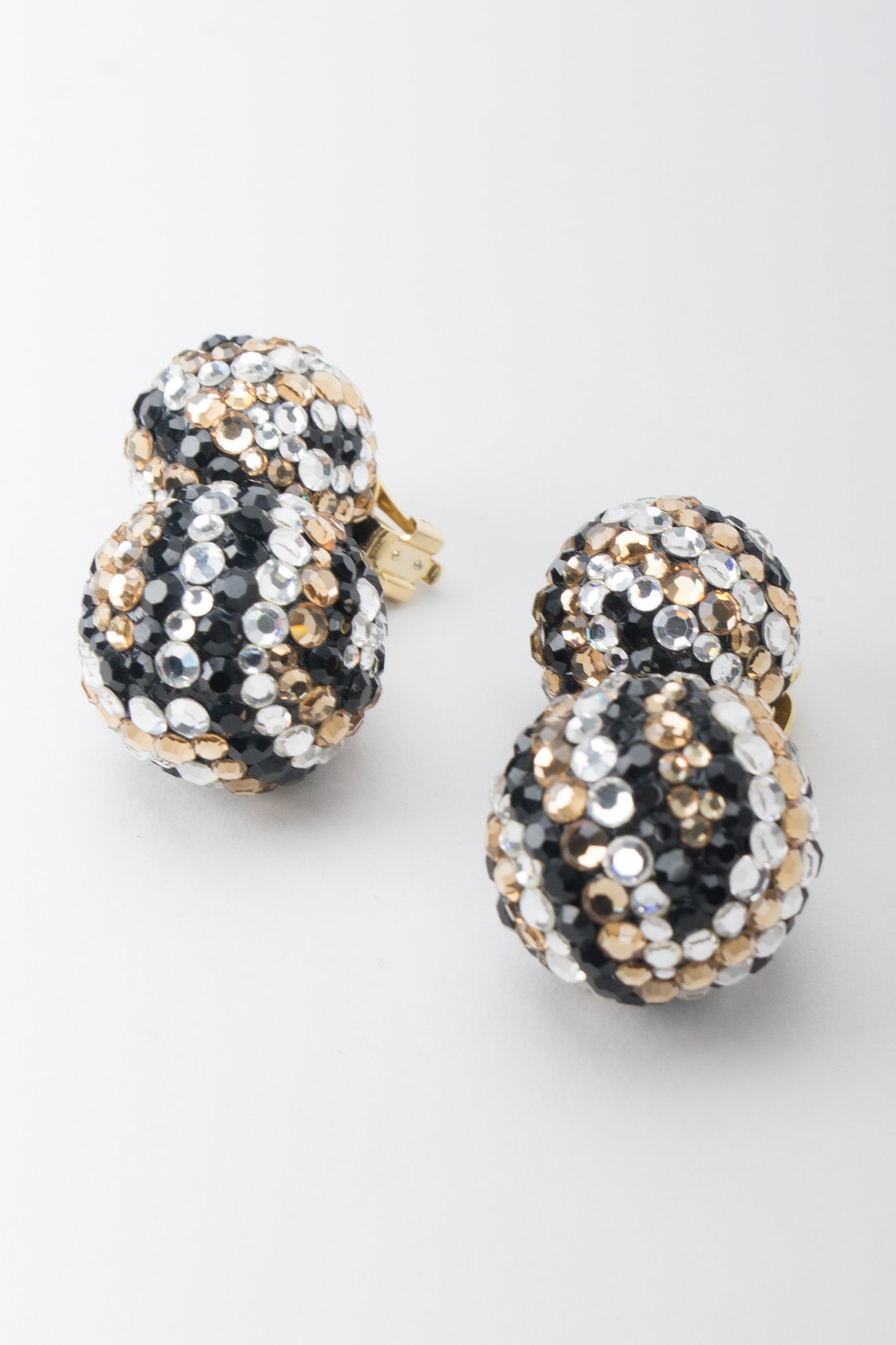 James Arpad Tiger Eye Rhinestone Crystal Pave Ball Earrings