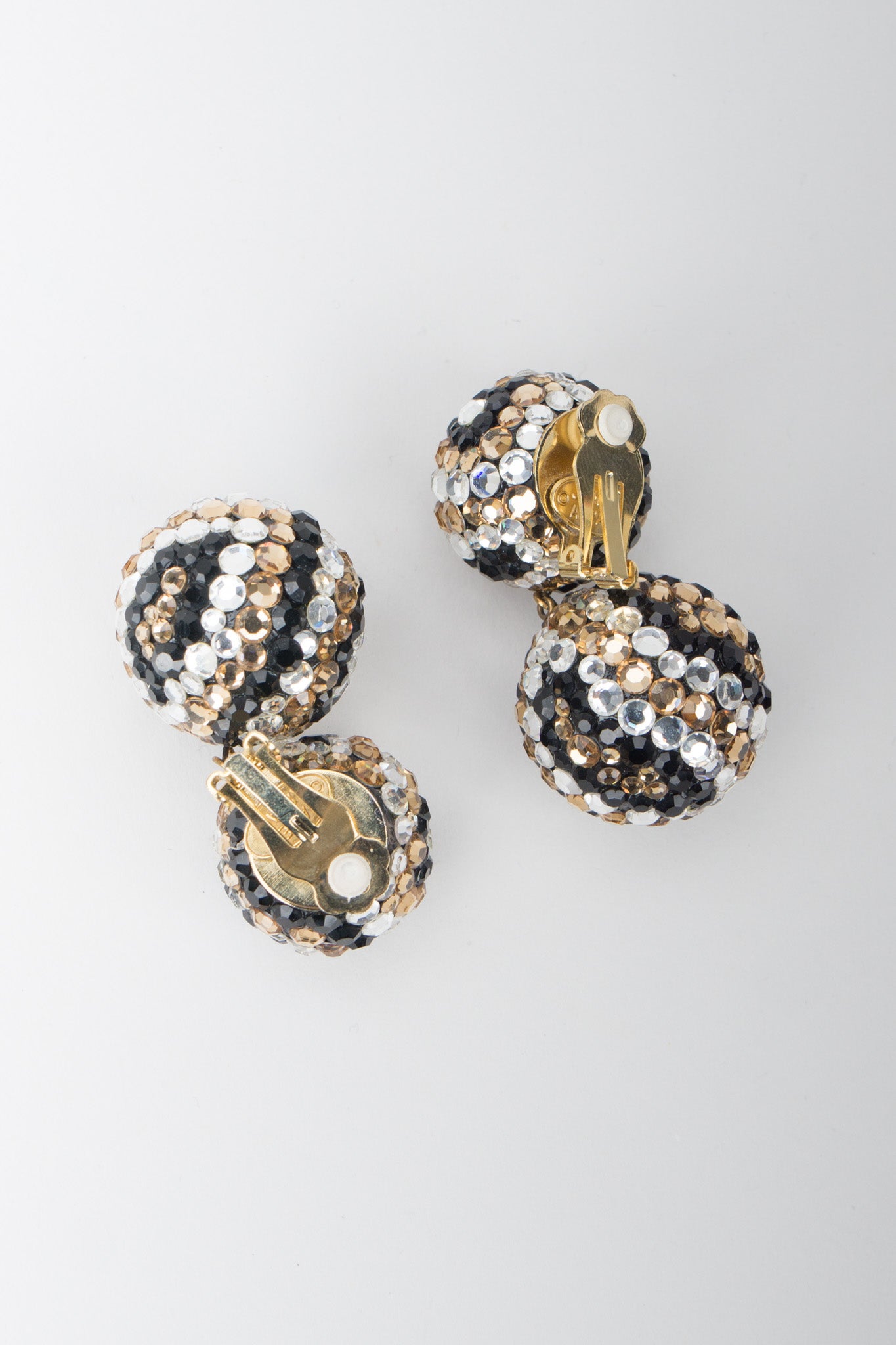 James Arpad Tiger Eye Rhinestone Crystal Pave Ball Earrings