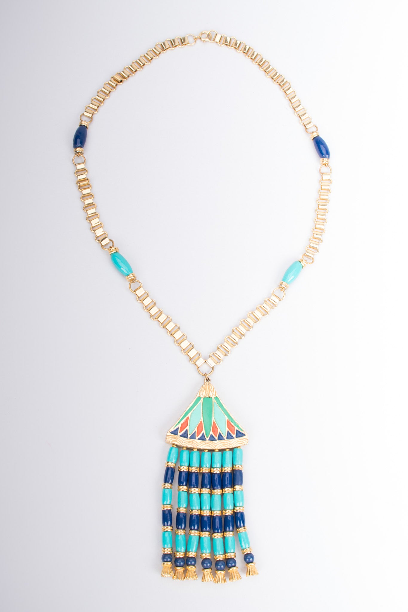 Hattie Carnegie Egyptian Bead Fringe Pendant Necklace