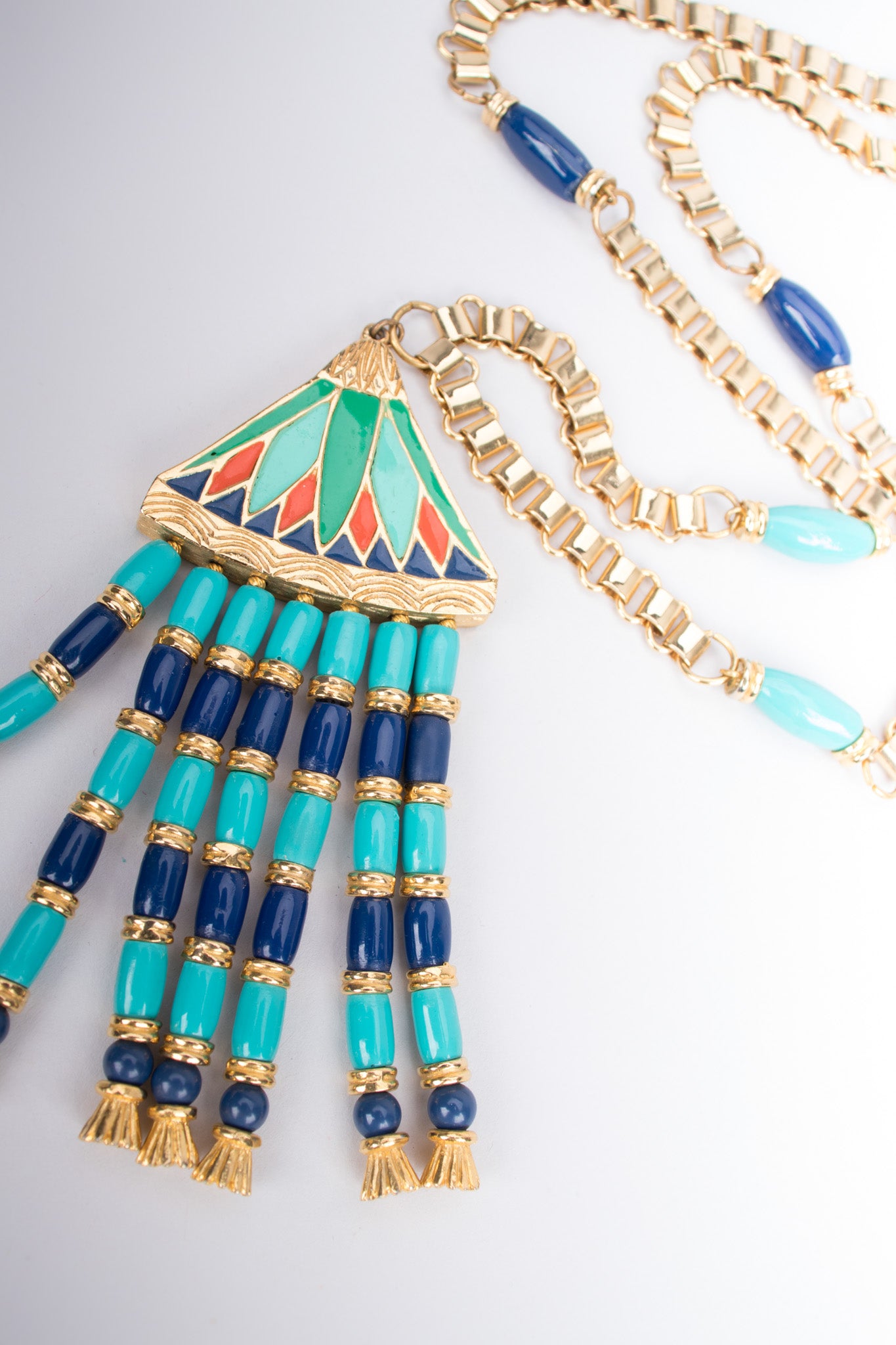 Hattie Carnegie Egyptian Bead Fringe Pendant Necklace