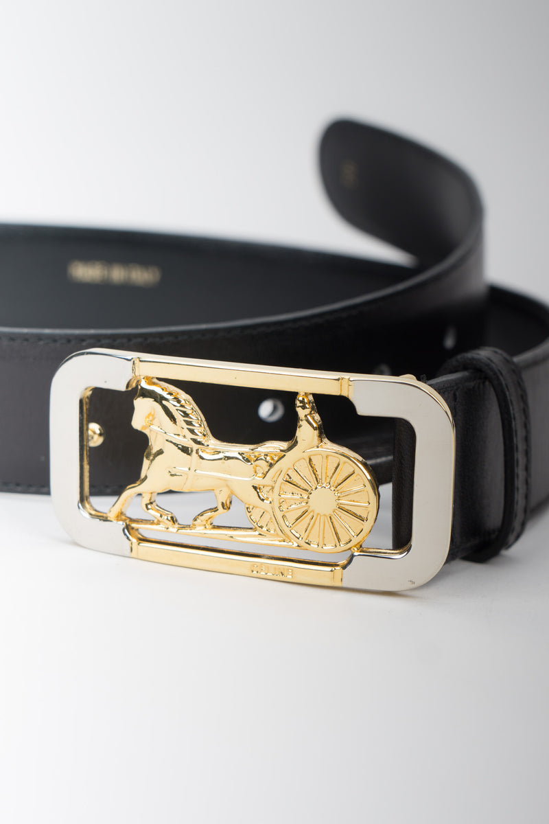 Celine Leather Horse Carriage Buckle Belt