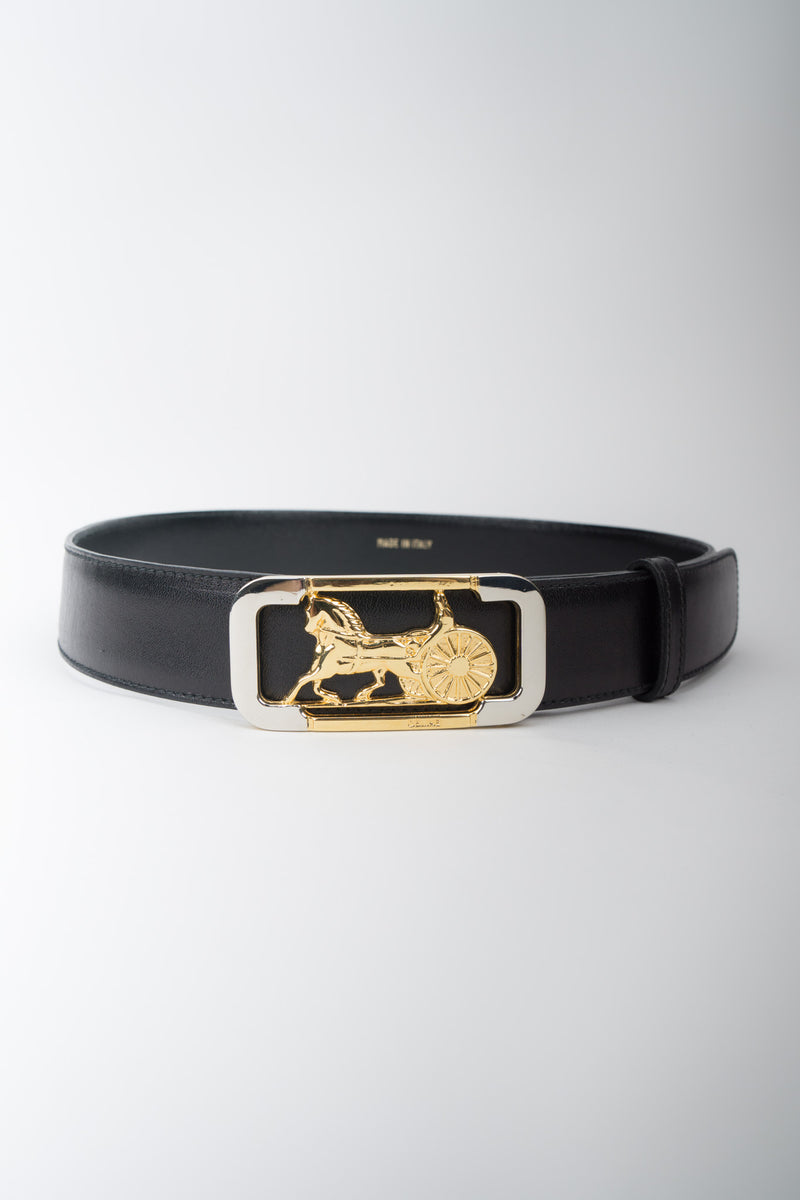 Celine Leather Horse Carriage Buckle Belt