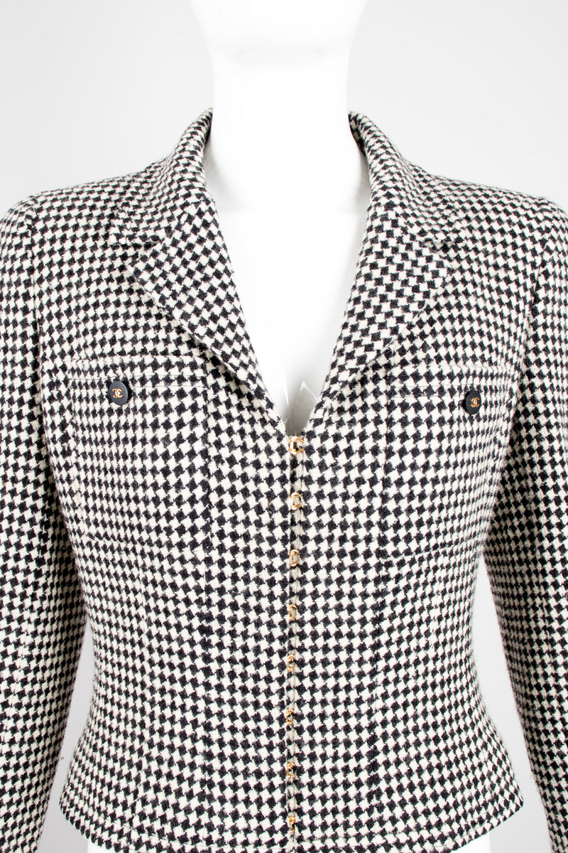 Chanel Wool Houndstooth Hook Front Jacket Blazer