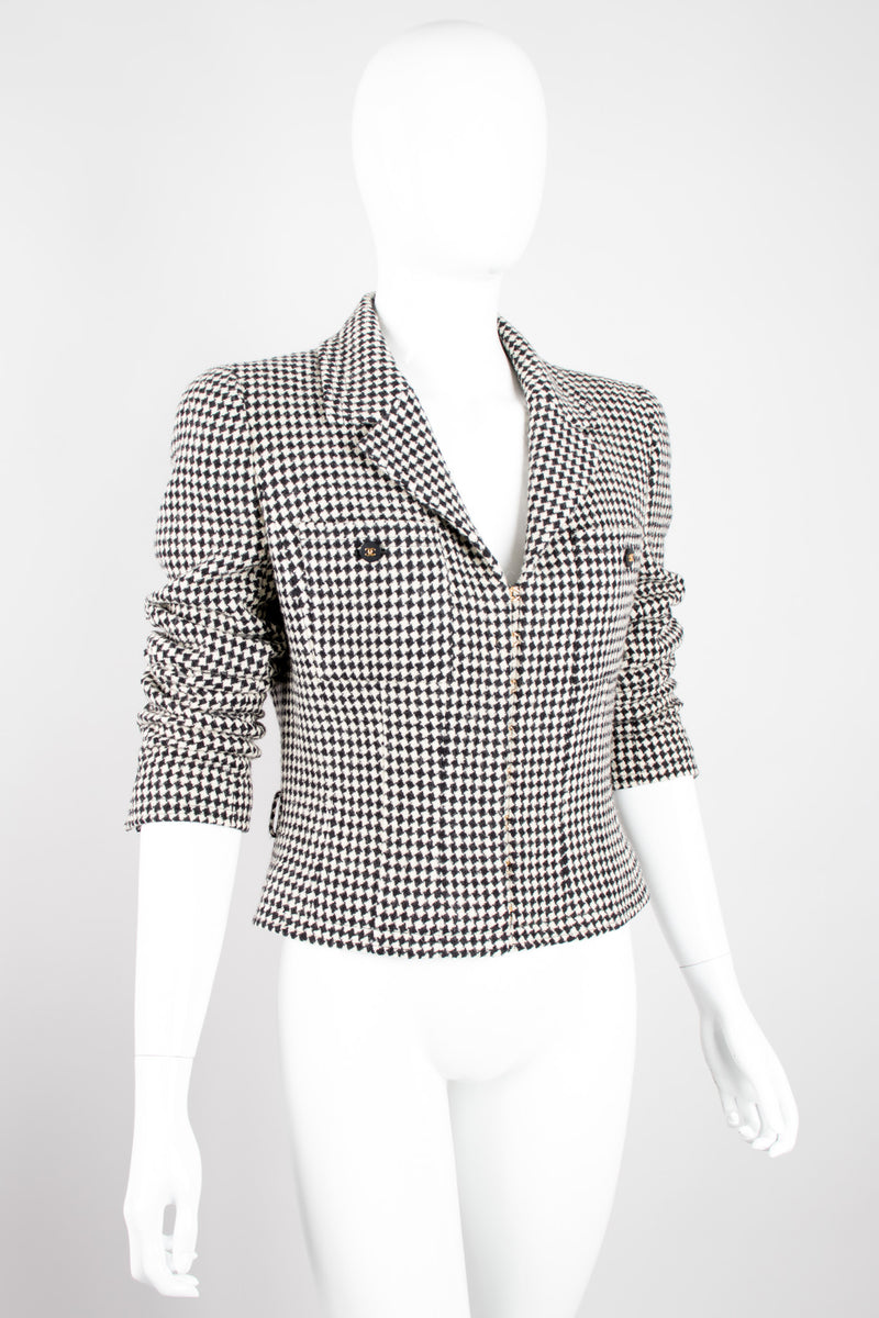 Chanel Wool Houndstooth Hook Front Jacket Blazer