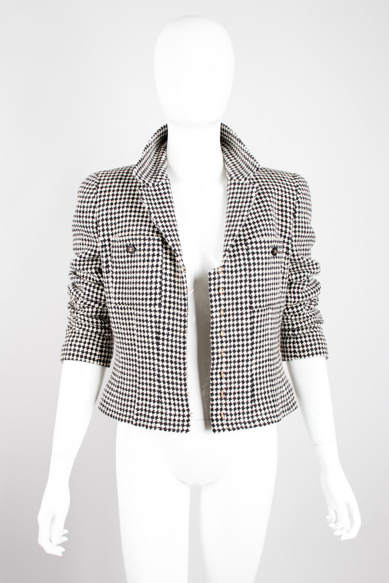 Chanel Wool Houndstooth Hook Front Jacket Blazer