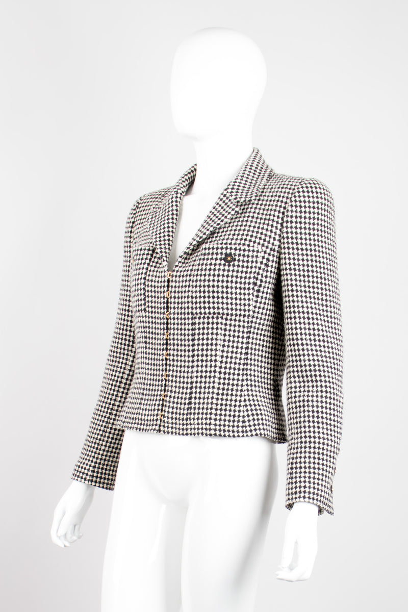 Chanel Wool Houndstooth Hook Front Jacket Blazer