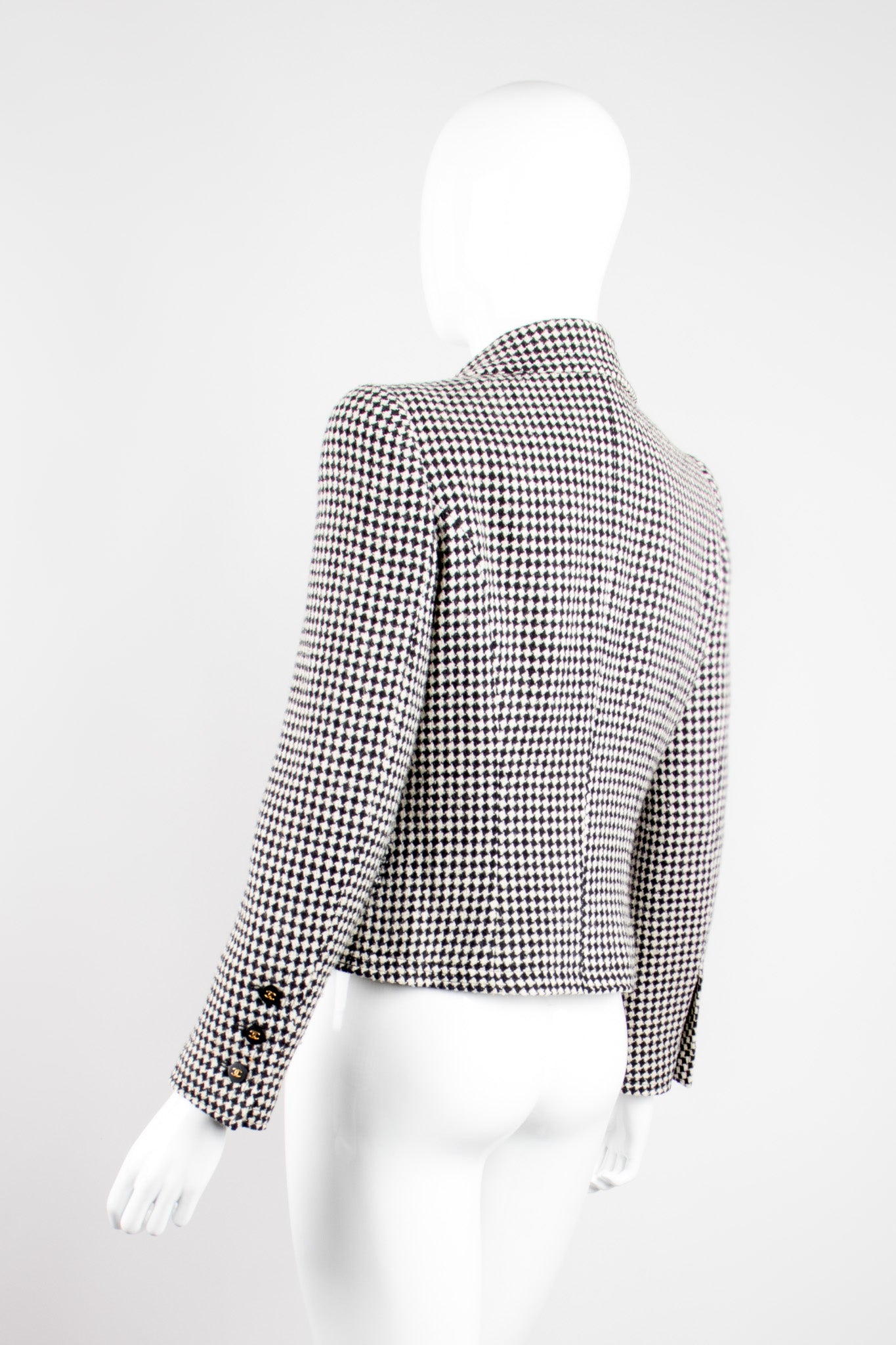 Chanel Wool Houndstooth Hook Front Jacket Blazer