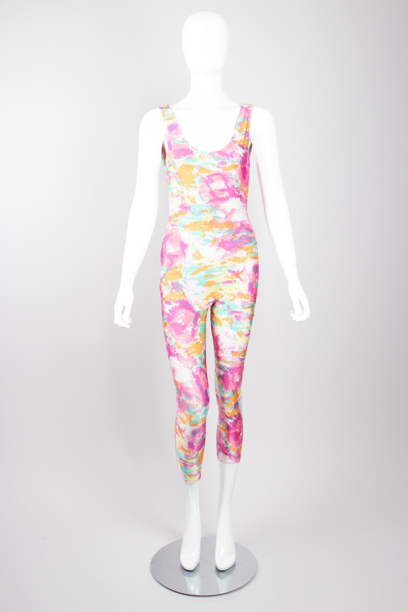 Chanel Boutique Watercolor Spandex  Unitard Jumpsuit & Silk Shirt Set