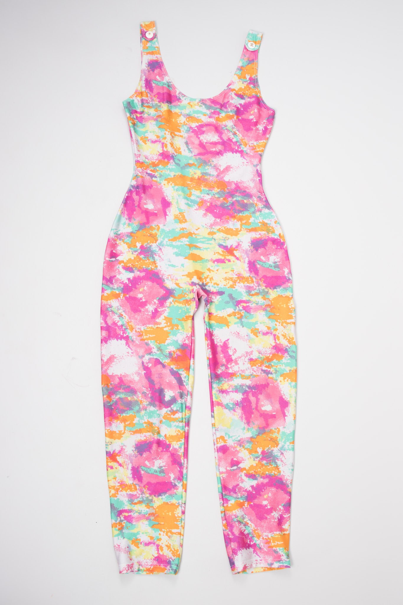 Chanel Boutique Watercolor Spandex  Unitard Jumpsuit & Silk Shirt Set