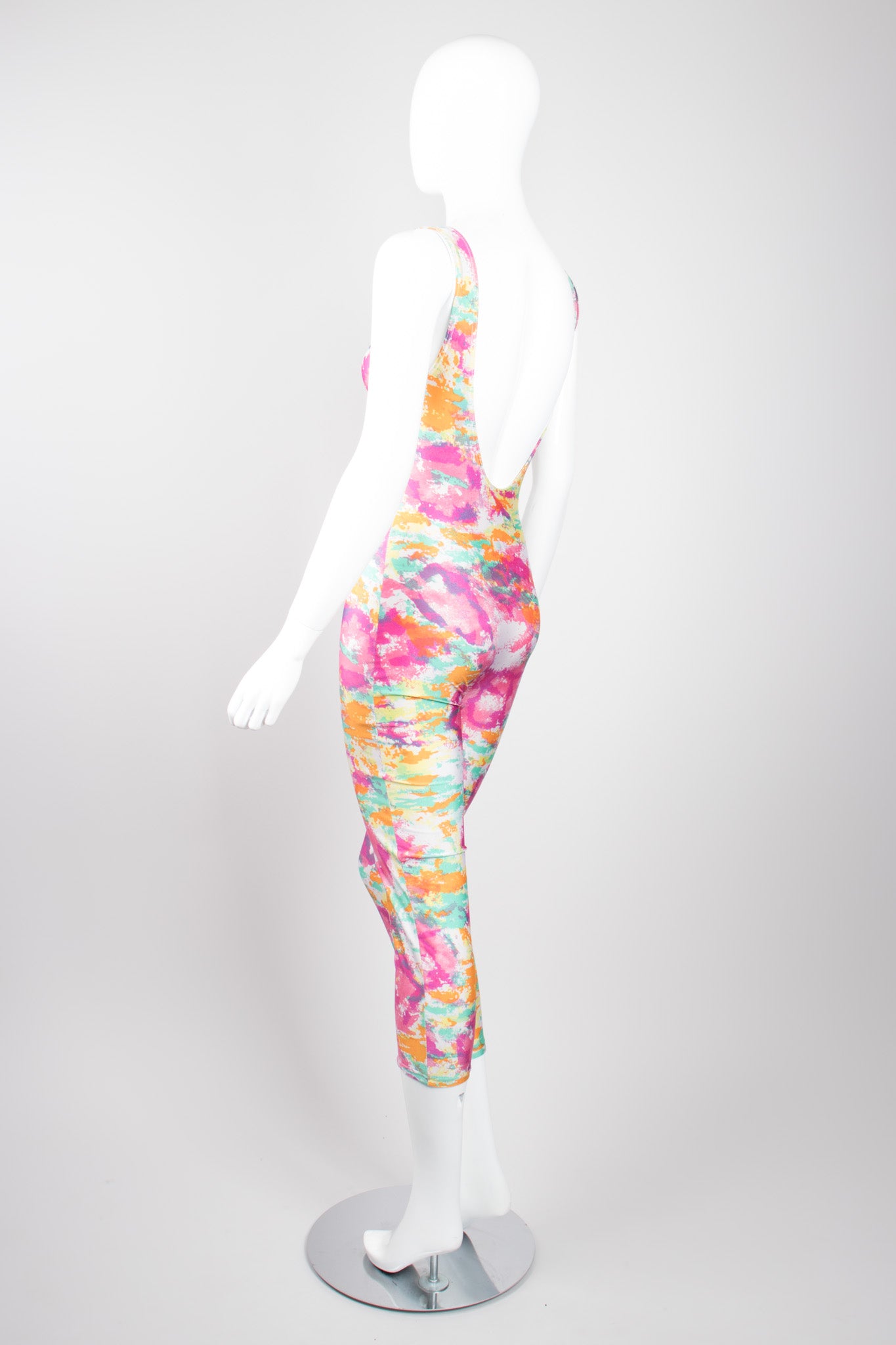 Chanel Boutique Watercolor Spandex  Unitard Jumpsuit & Silk Shirt Set