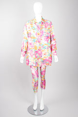 Chanel Boutique Watercolor Spandex  Unitard Jumpsuit & Silk Shirt Set