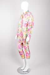 Chanel Boutique Watercolor Spandex  Unitard Jumpsuit & Silk Shirt Set